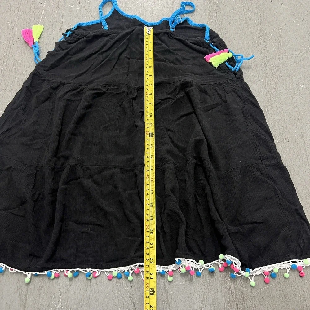Justice Girls Black‎ Spaghetti Strap Dress Neon Fringe Party Outfit Size 14/16